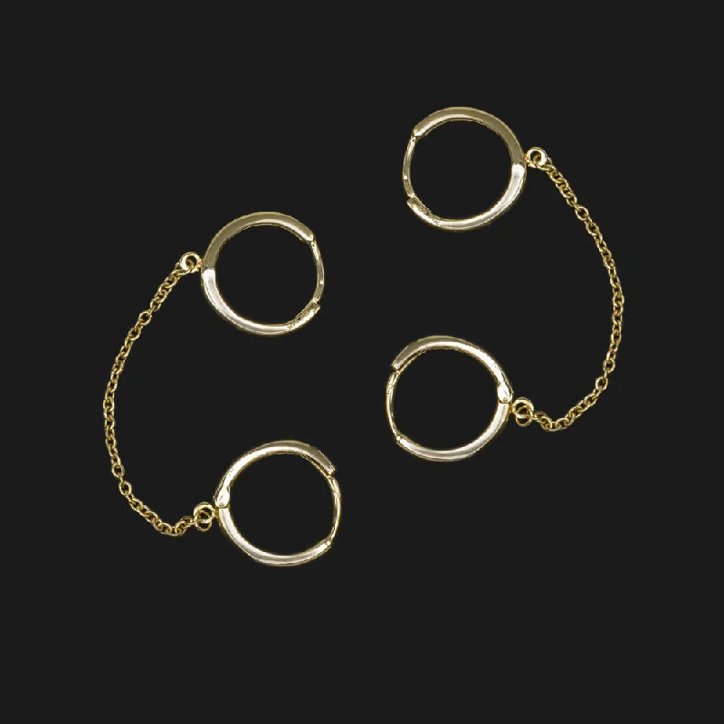 women’s colorful rings -14k YELLOW GOLD CHAIN HUGGIE HOOP EARRINGS DOUBLE PIERCING DANGLE MINIMALIST