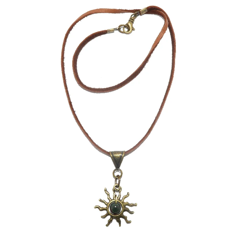 women’s trendy choker necklaces -Bloodstone Necklace Copper Sun Leather Cord