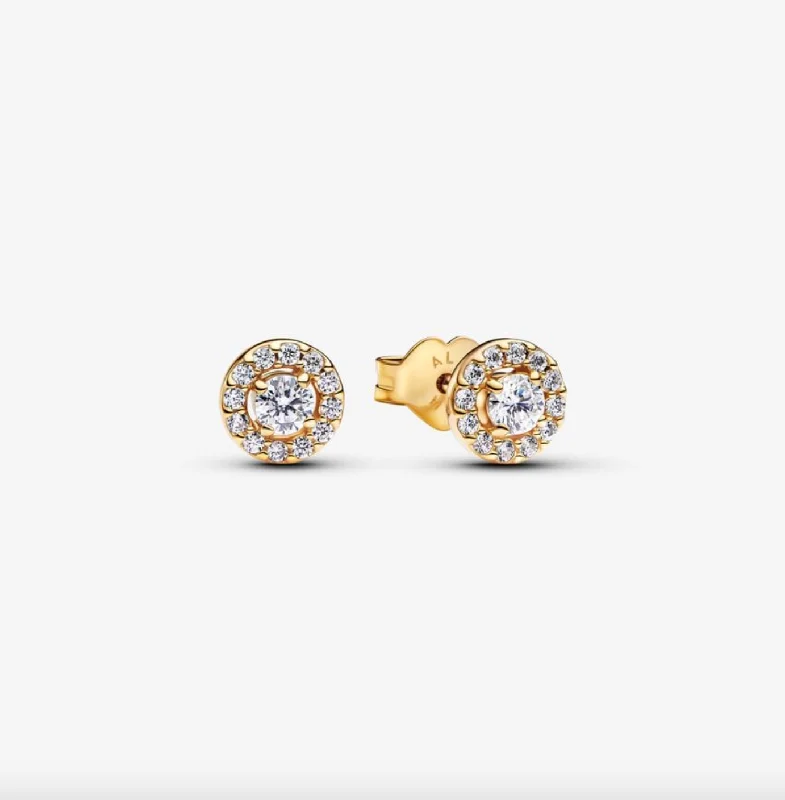 women’s statement earrings -Round Pavé Halo Stud Earrings