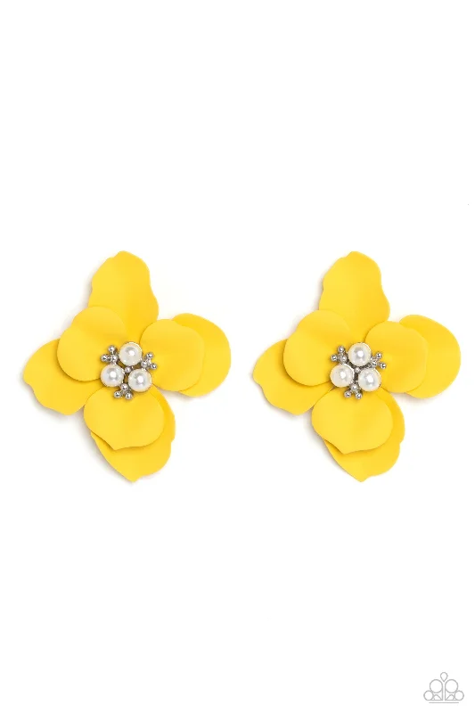 women’s pearl earrings -Jovial Jasmine - Yellow