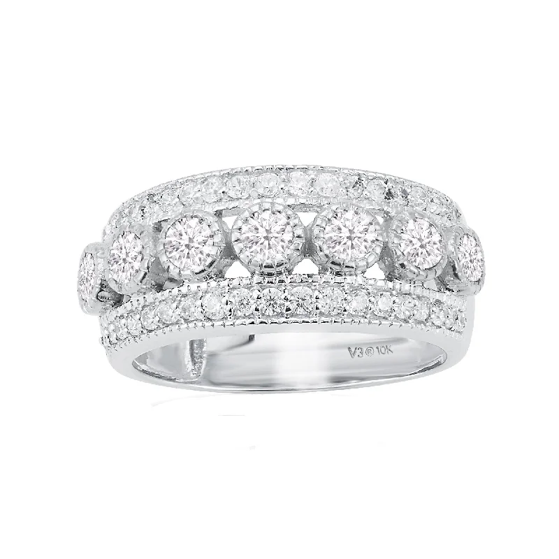 women’s three-stone engagement rings -White Gold with 1.00 CTTW Natural White Diamond Band Ring