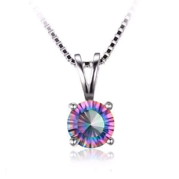 women’s luxury gold necklaces -Rainbow Fire Genuine Mystic Topaz Round Cut 1CT IOBI Precious Gems Pendant Necklace