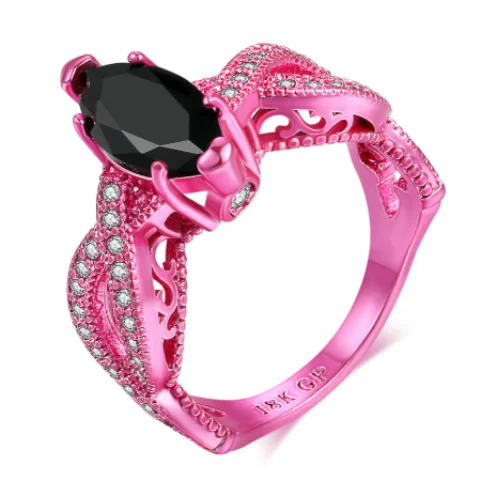 women’s necklace sets -Metallic Pink Marquise Cut Black CZ Solitaire Ring