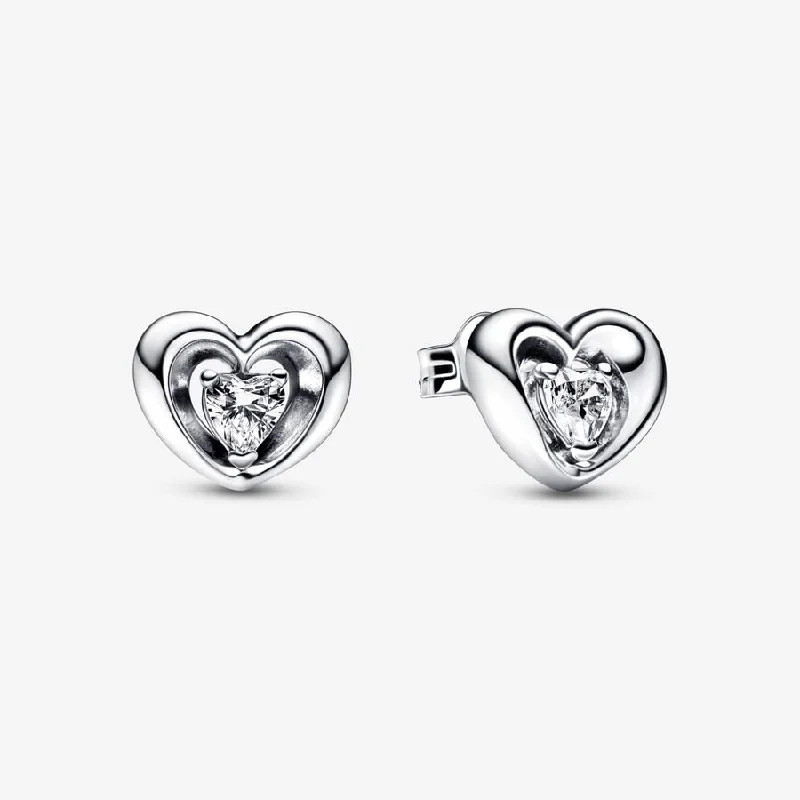 women’s engraved gold earrings -Radiant Heart & Floating Stone Stud Earrings