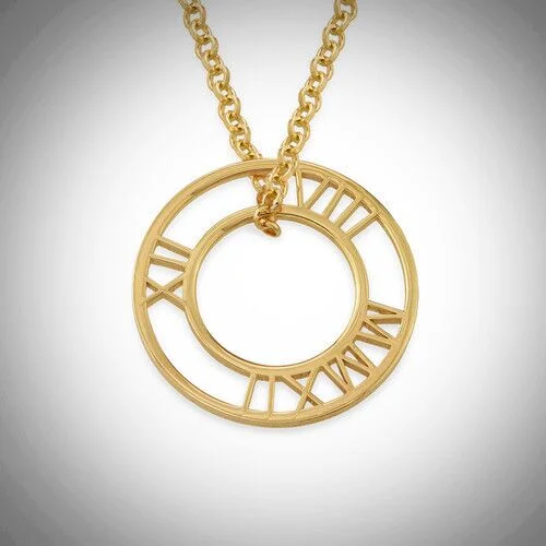 women’s gold chain necklaces -Roman Numbers Disc