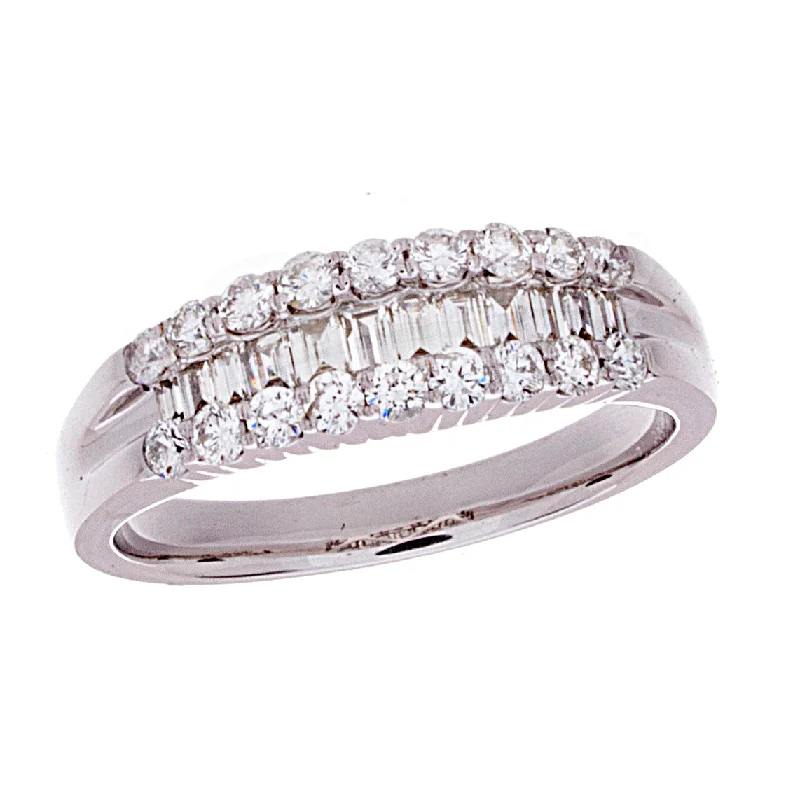 women’s stackable engagement rings -Diamond Ring with Baguette and Round Diamonds