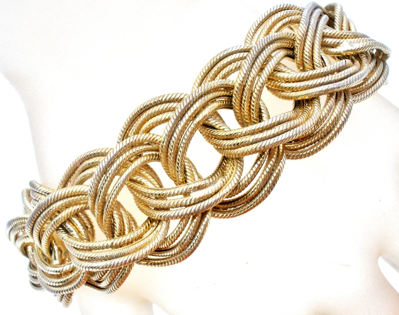 women’s mixed metal bracelets -Byzantine Turkey OT 925 Braided Vermeil Bracelet 8" Vintage