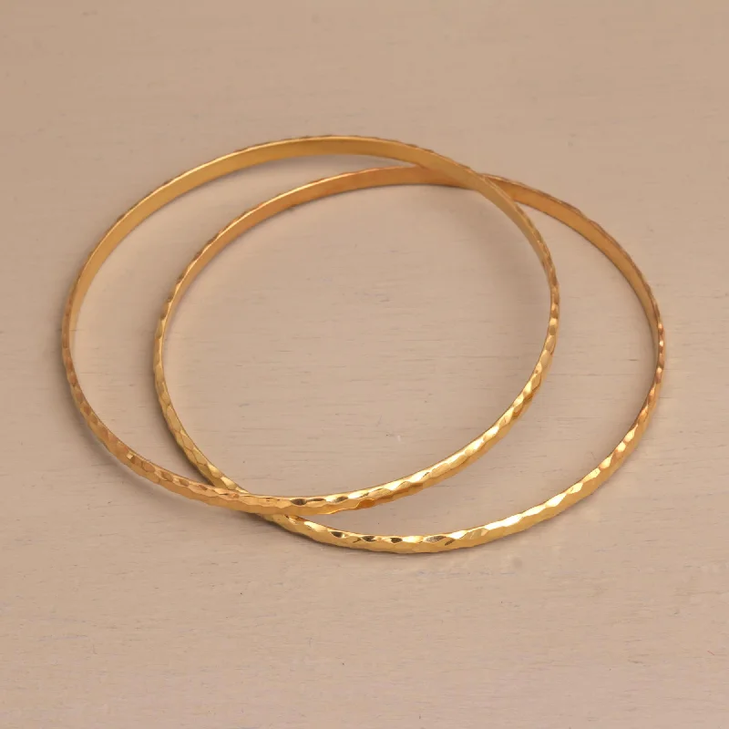 sophisticated bracelets for women -Slim Radiant Shine 2 Gold Plated 925 Slim Half Hoop Bangle Bracelets from Bali