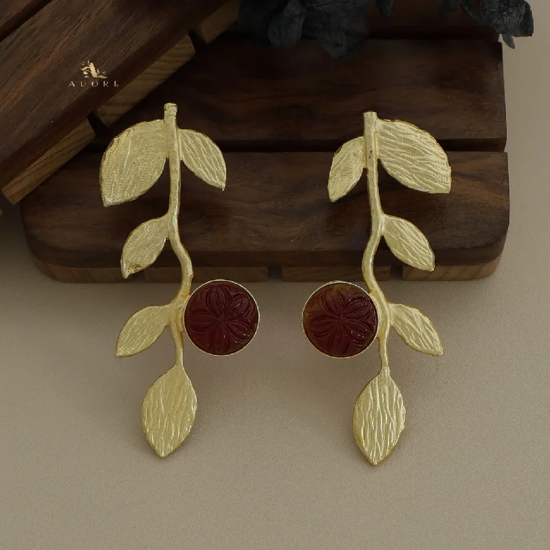 women’s sparkly earrings -Carved Leafy Branch Earring