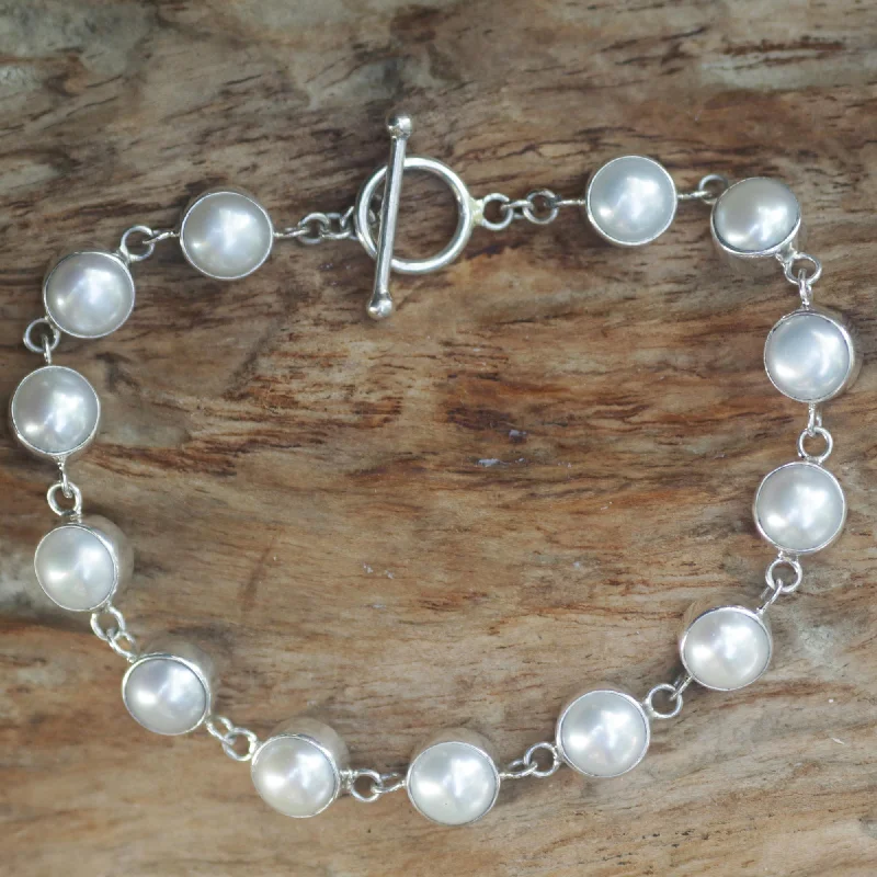 affordable bangles and bracelets for women -Sterling Contrasts Freshwater Pearl Bridal Bracelet