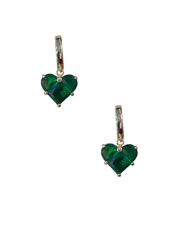 women’s engraved gold earrings -Gold Love Heart Earring - Green