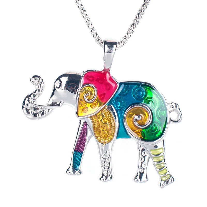 women’s sapphire necklaces -Eclectic Elephant Enamel Necklace For Woman