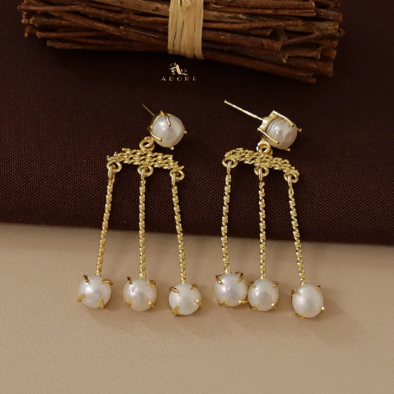 women’s colorful gemstone earrings -Tri Twisted Pearl Drop Earring