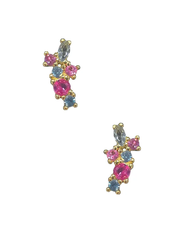 women’s luxurious pearl earrings -Cluster Studs - Pink/Blue