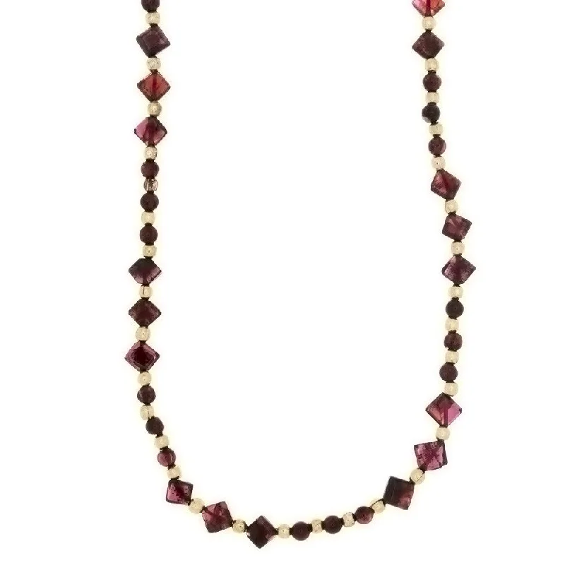 women’s necklace sets -BEADED GEMSTONE GARNET DIAMOND NECKLACE