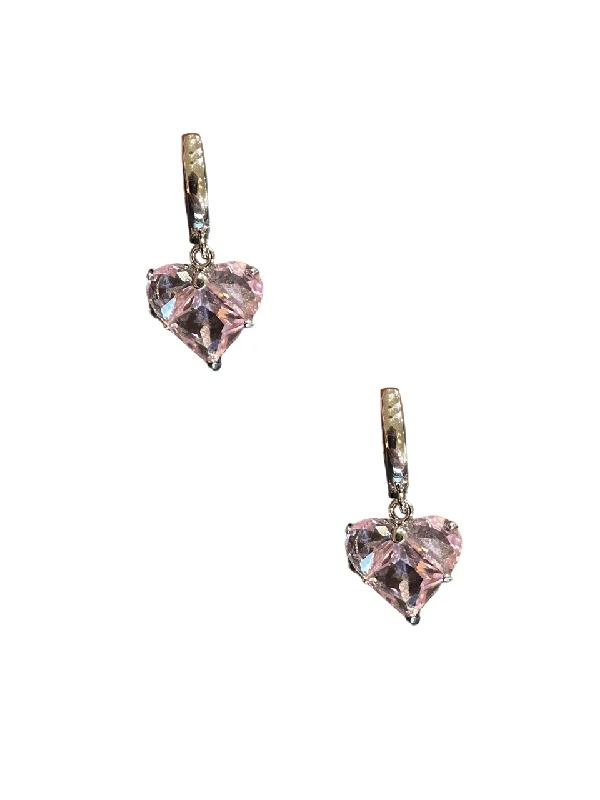 women’s citrine earrings -Silver Love Heart Earring - Pink