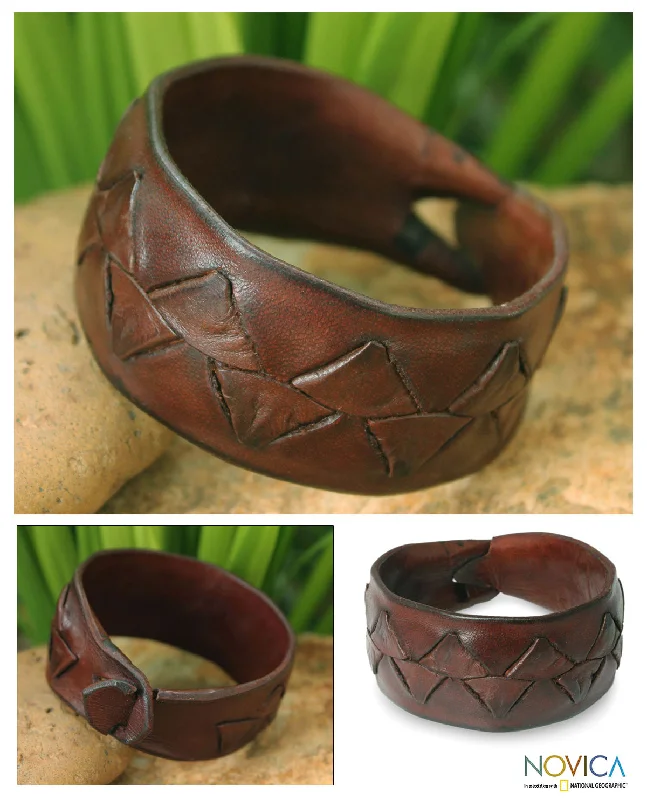 women’s engraved charm bracelets -Ayutthaya Brown Men's Leather Bracelet