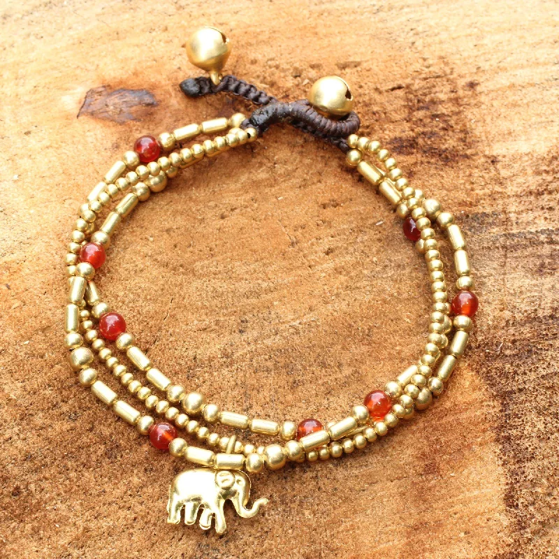 elegant bangles for women -Elephant Charm Carnelian & Brass Bracelet