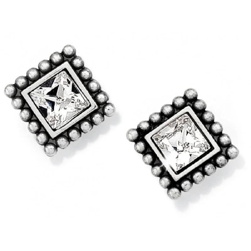 trendy earrings for women -Sparkle Square Mini Post Earrings