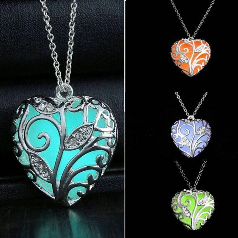 women’s statement necklaces -Lustrous Heart Glow in The Dark Pendant Necklace for Woman