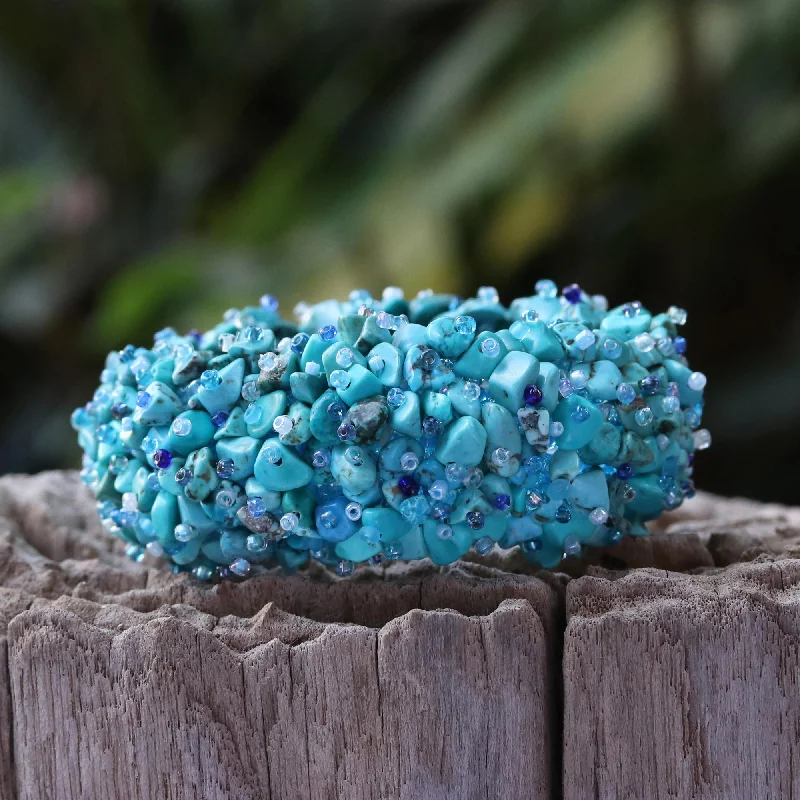 boho-style bracelets for women -Beauty in Blue Turquoise Glass Beaded Bracelet