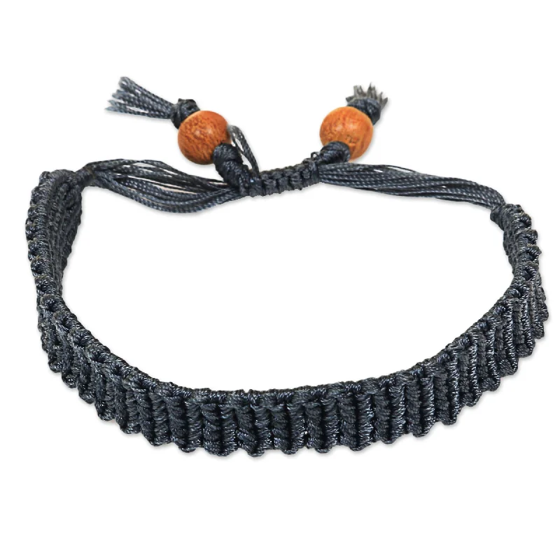 trendy cuff bracelets for women -Braided Grey Wood Wristband Bracelet