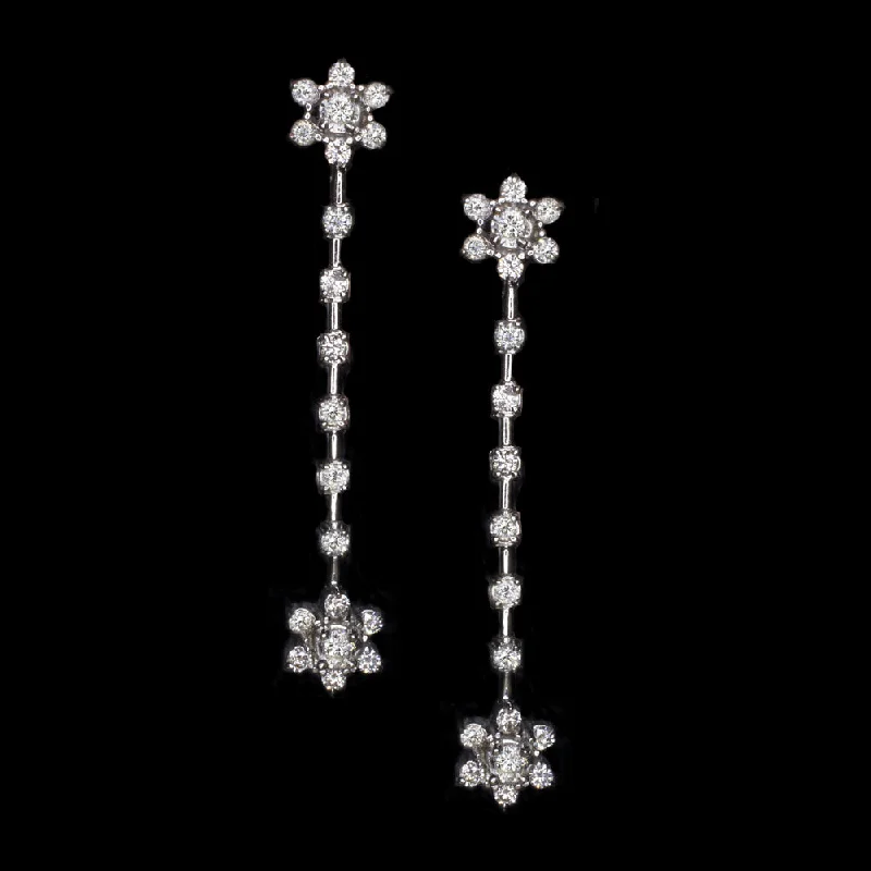 women’s birthstone rings -0.85ct NATURAL DIAMOND DANGLE DROP EARRINGS FLOWER CLUSTER 14k WHITE GOLD LONG