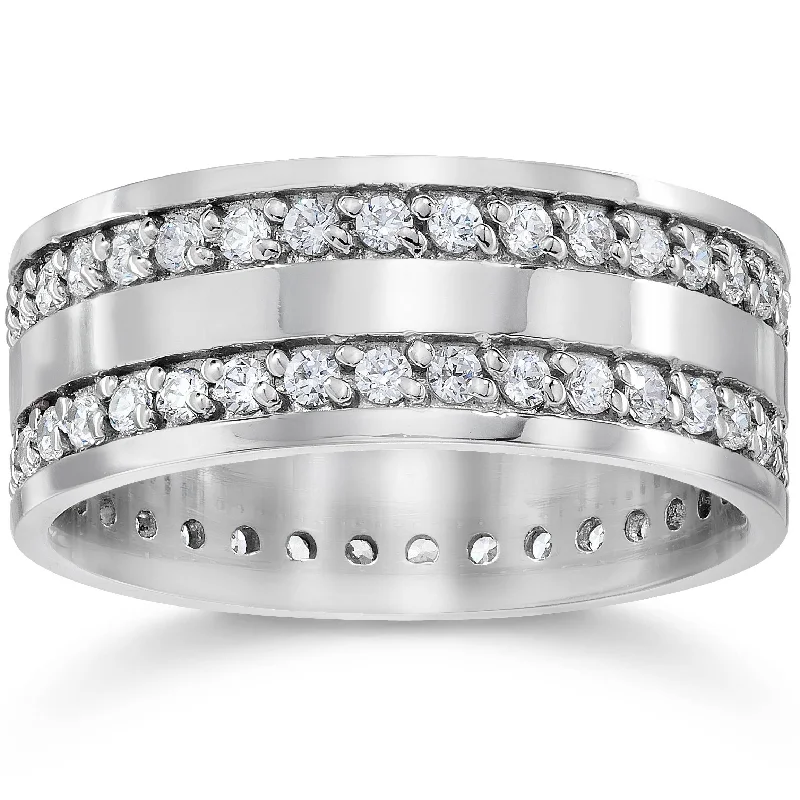 women’s modern engagement rings -1 1/2ct Double Row Diamond Eternity Ring White Gold