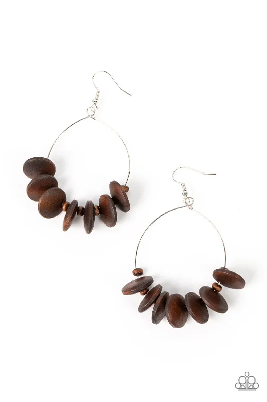 women’s engraved earrings -Surf Camp - Brown