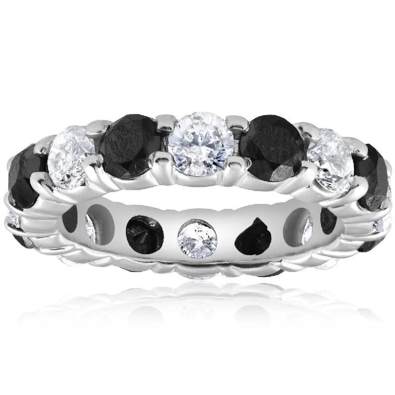 women’s solitaire engagement rings -5ct Black & White Diamond Eternity Ring 14K White Gold