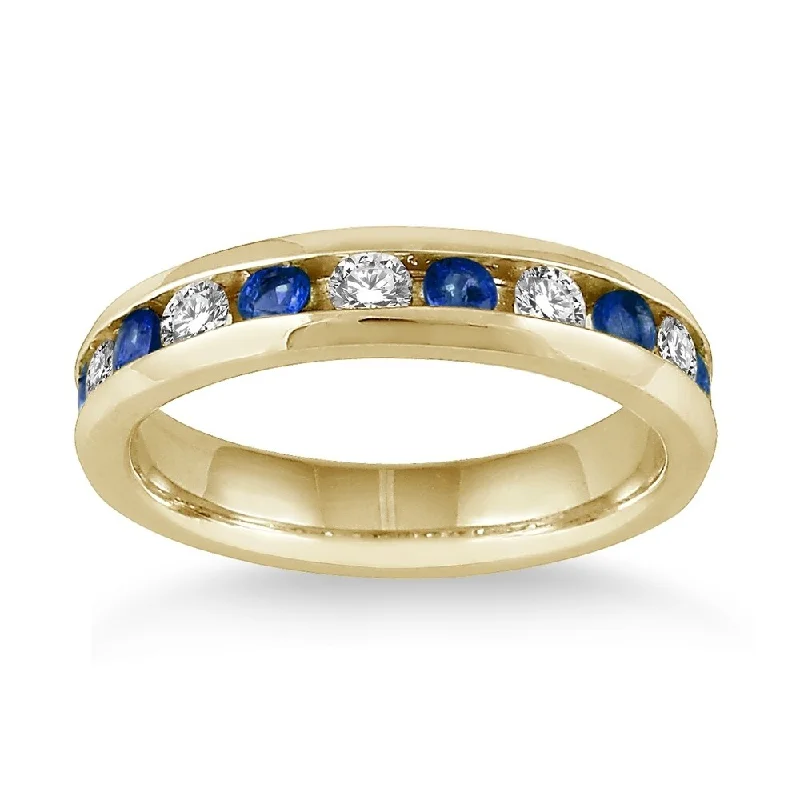 women’s engagement rings -3/4 Carat Sapphire and Diamond Band in 14k Yellow Gold