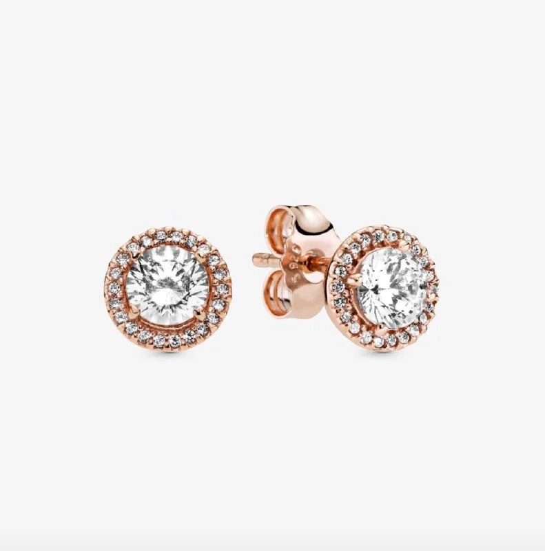 women’s earrings -Round Sparkle Halo Stud Earrings