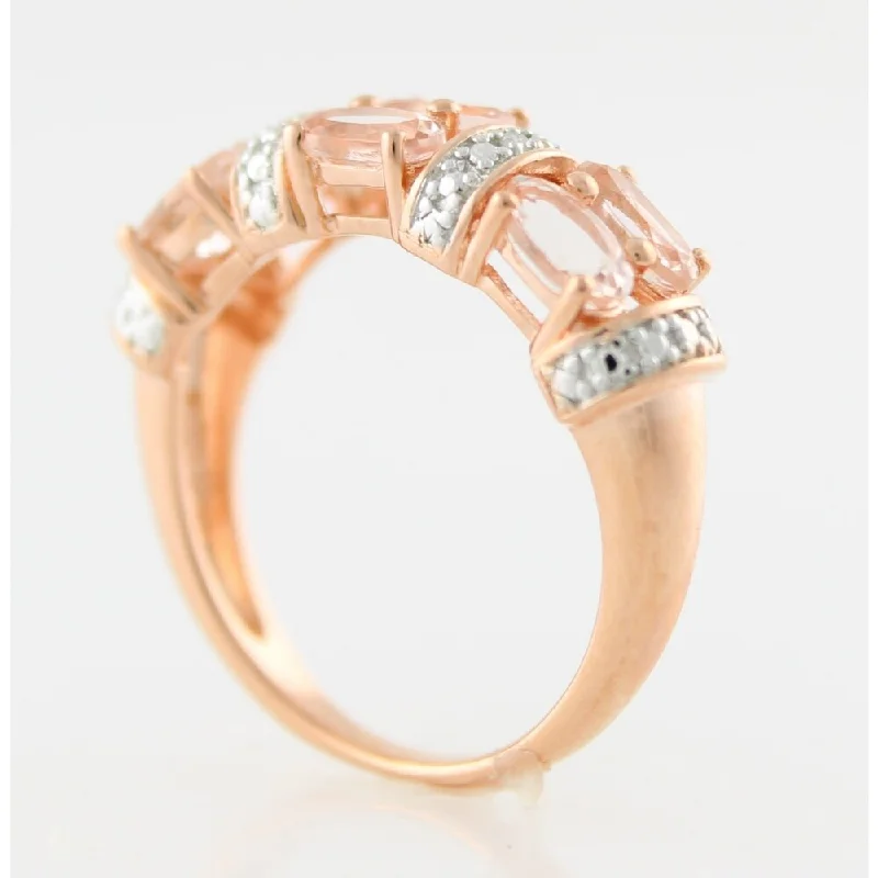 women’s promise engagement rings -18K Rose Gold Over Silver 1.34Ctw Morganite & Diamond Band Ring