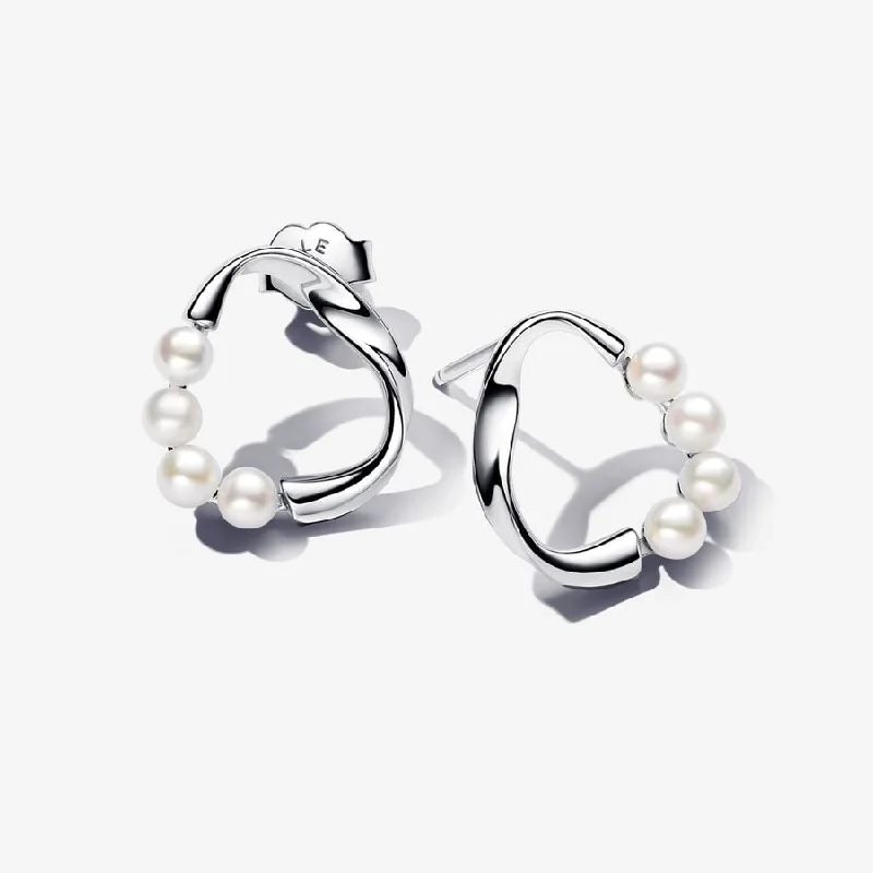 stud earrings for women -Organically Shaped Circle & Treated Freshwater Cultured Pearls Stud Earrings