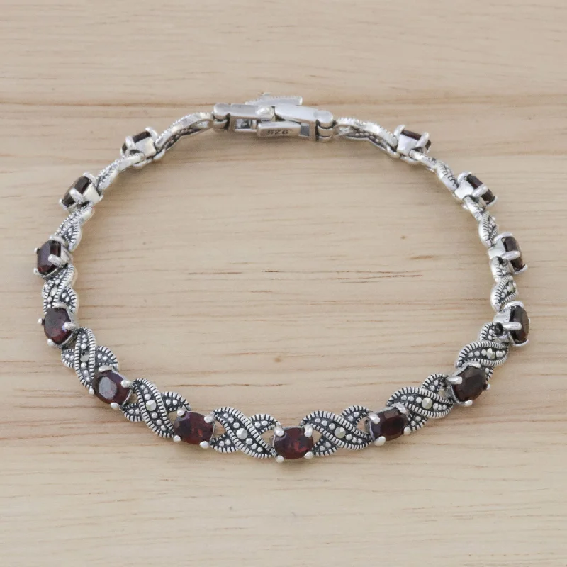 elegant bangles for women -Enchanting Scarlet Garnet Silver Link Bracelet