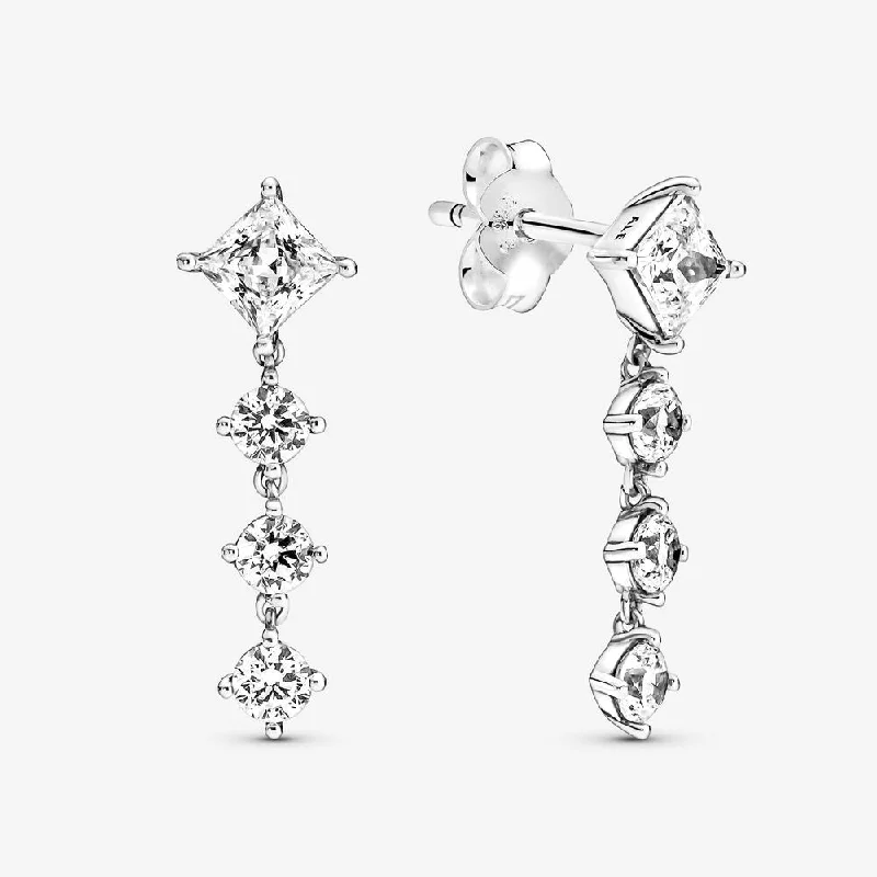 women’s luxury pearl drop earrings -Sparkling Round & Square Drop Earrings