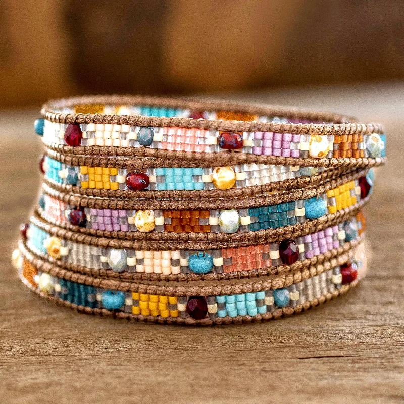 vintage-inspired bangles for women -Colorful Festival Colorful Glass Beaded Wrap Bracelet from Guatemala