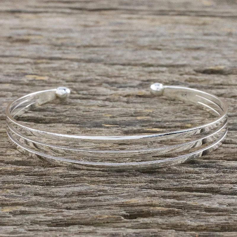 bridal bangles for women -Aligned Trio Sterling Silver Wire Narrow Cuff Bracelet