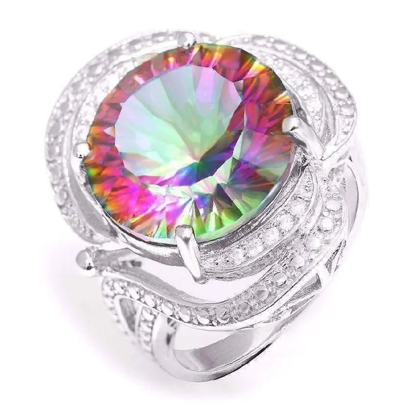 women’s classic necklaces -Regalia Genuine Rainbow Fire Mystic Topaz 15CT IOBI Precious Gems Ring