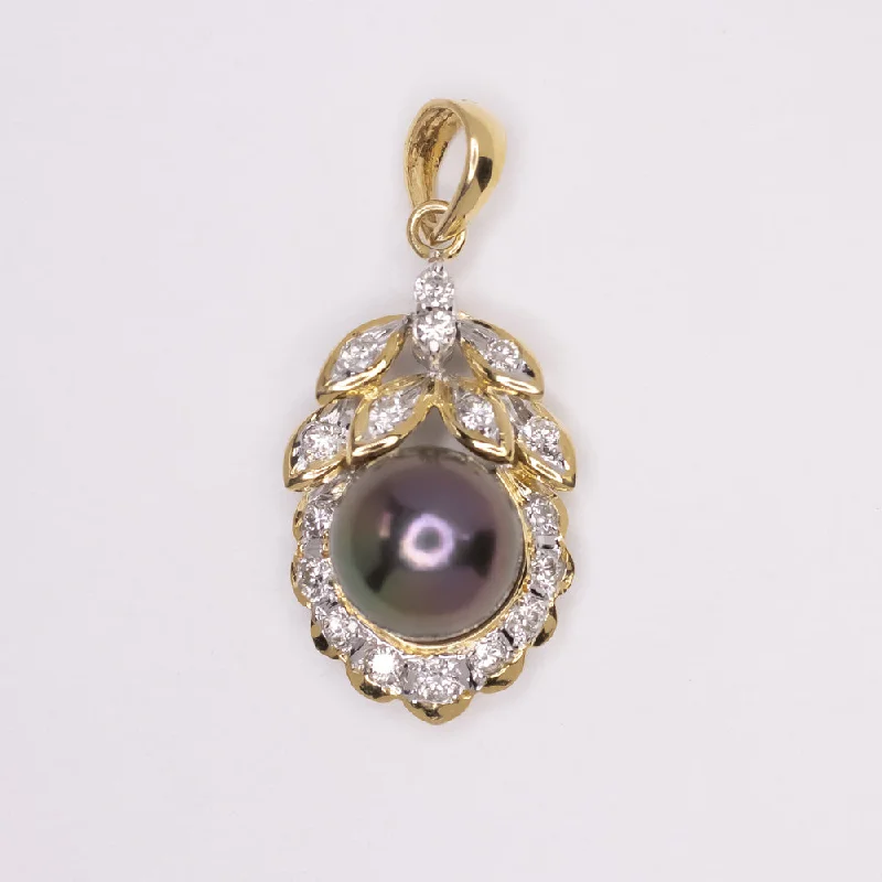 women’s contemporary rings -VINTAGE BLACK PEARL DIAMOND PENDANT 14k YELLOW GOLD NATURAL ESTATE NECKLACE