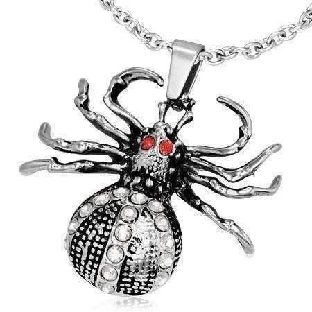 women’s rose gold necklaces -Arachnophobia CZ Stainless Steel Spider Necklace