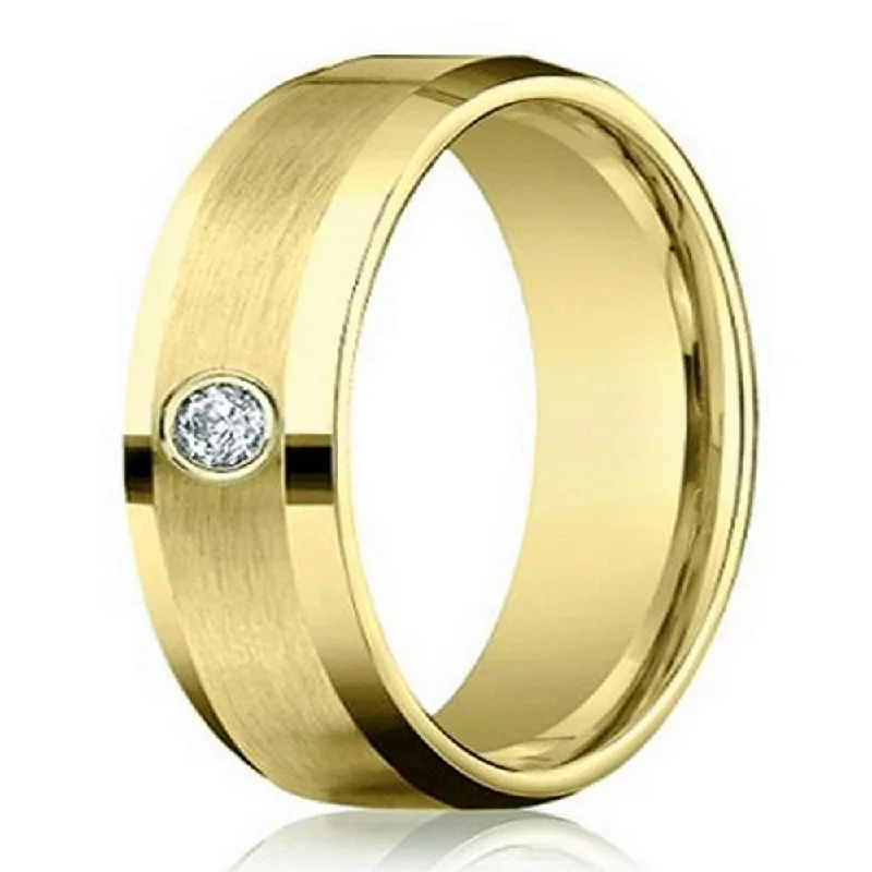 women’s engraved diamond engagement rings -Mens 4mm 14k Yellow Gold Diamond Band with Satin Finish