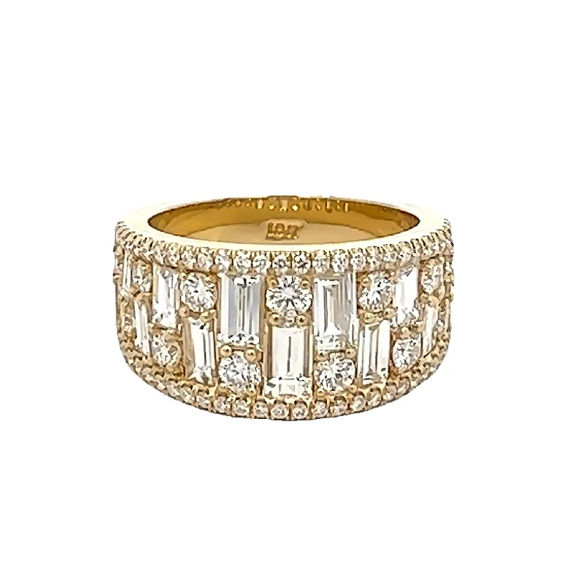 gold engagement rings for women -Checkered Baguette and Round Diamond Ring