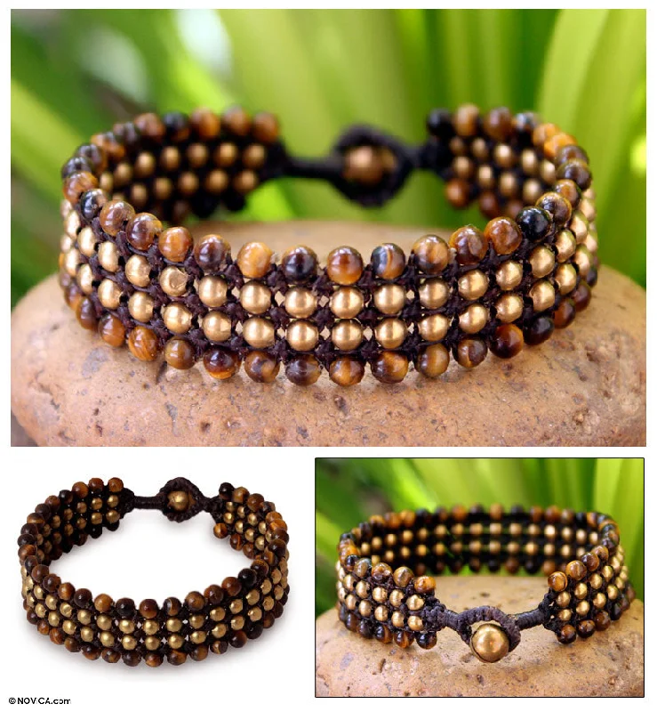 gold bangles for women -Golden Dawn Tiger's Eye Brass Bracelet