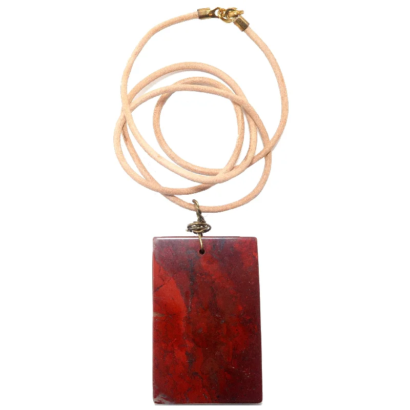 women’s multi-stone necklaces -Red Jasper Necklace Door to Desires Stone Leather Cord