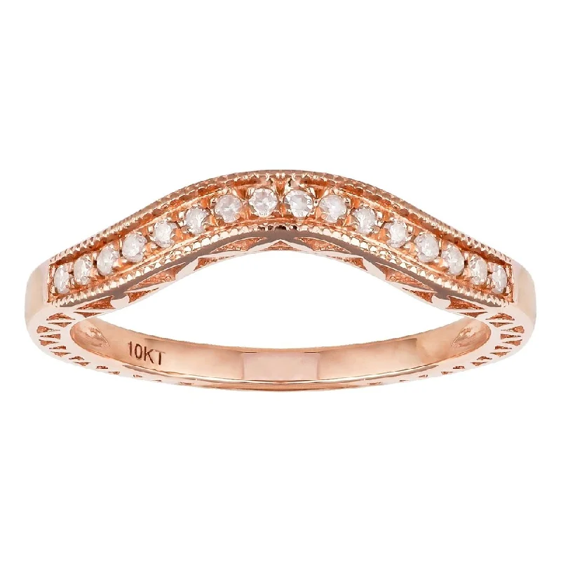 women’s engagement rings with colored stones -Viducci 10k Rose Gold 1/6ct Curved Vintage Style Diamond Band (G-H, I1-I2)