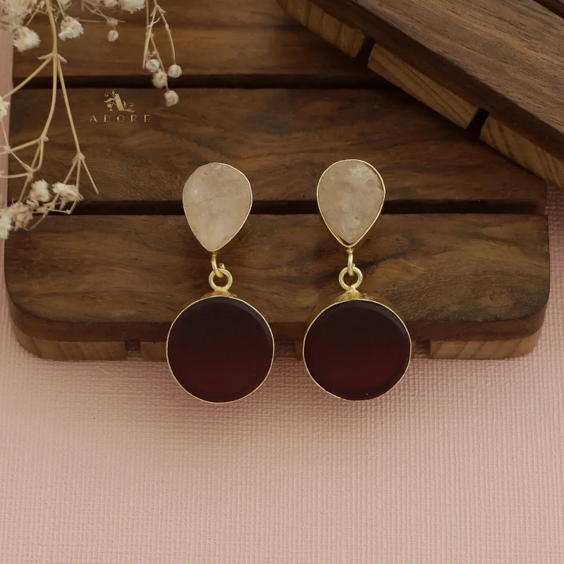 women’s trendy gold earrings -Hetal Drop & Round Raw Stone Earring