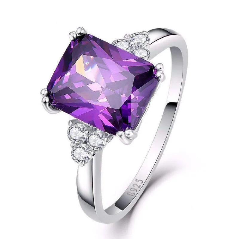 luxury necklaces for women -Emerald Cut Genuine Amethyst 5.25CT IOBI Precious Gems 925 Sterling Silver Ring