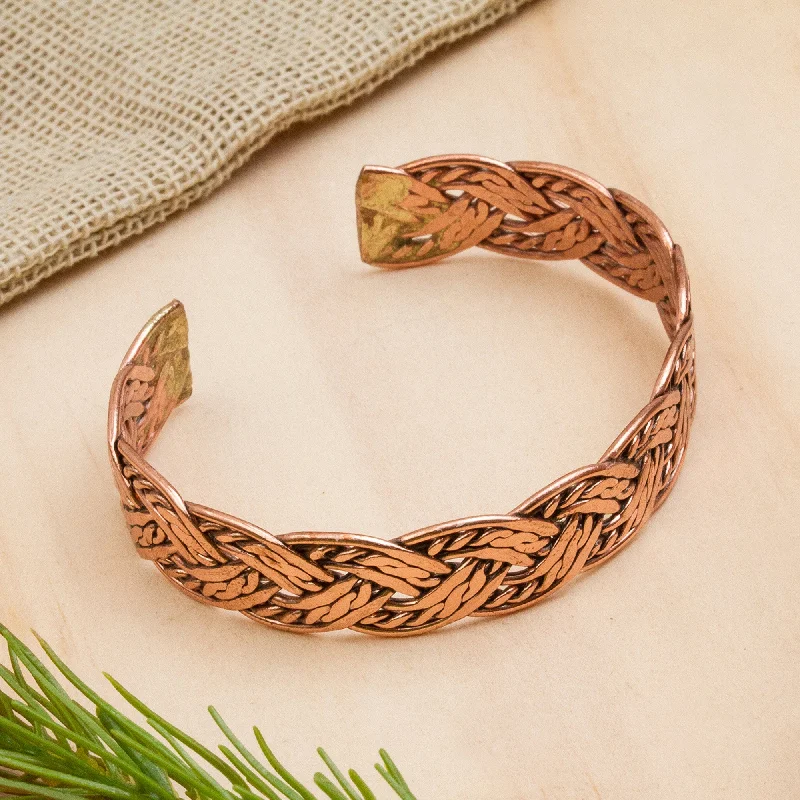 chic bracelets for women -Brilliant Weave Handcrafted Braided Copper Cuff Bracelet from Mexico