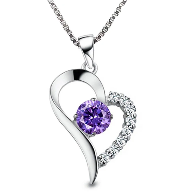 women’s black diamond necklaces -Exaggerated Silver Heart Purple Zirconia Necklace